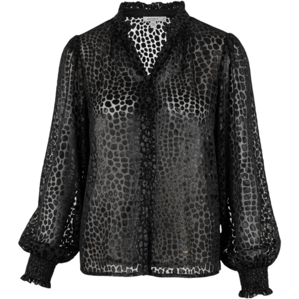 Chico's Blouse L Black Animal Print Burnout Velvet Metallic Sheer whimsigoth